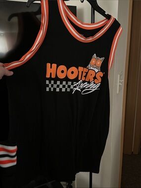 Hooters Black Tank with Orange and White Racing Trim